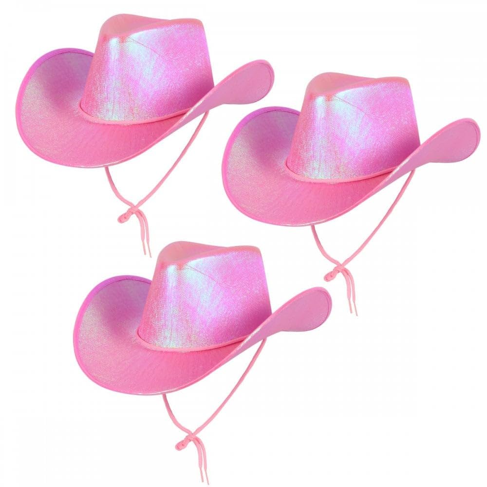 Titch & Timbo Texan Cowgirl Cowboy 3 Pack (Multiple Options) : Adult Womens Fancy Dress Party Accessory Country Western Rancher Rodeo Wild West Music Festival (Iridescent, Pink (3))