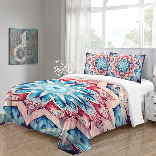 Parure de couette 140x200 fleurs polygonales drap lit microfibre avec fermeture éclair enfant