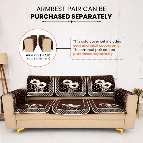 Image of Homerz Premium Chenille Fabric Sofa Cover | Soft, Durable & Dustproof | Decorative Couch Cover (Florida Coffee, 6 (3+2+1) Seater, Seat Cover with Backrest)