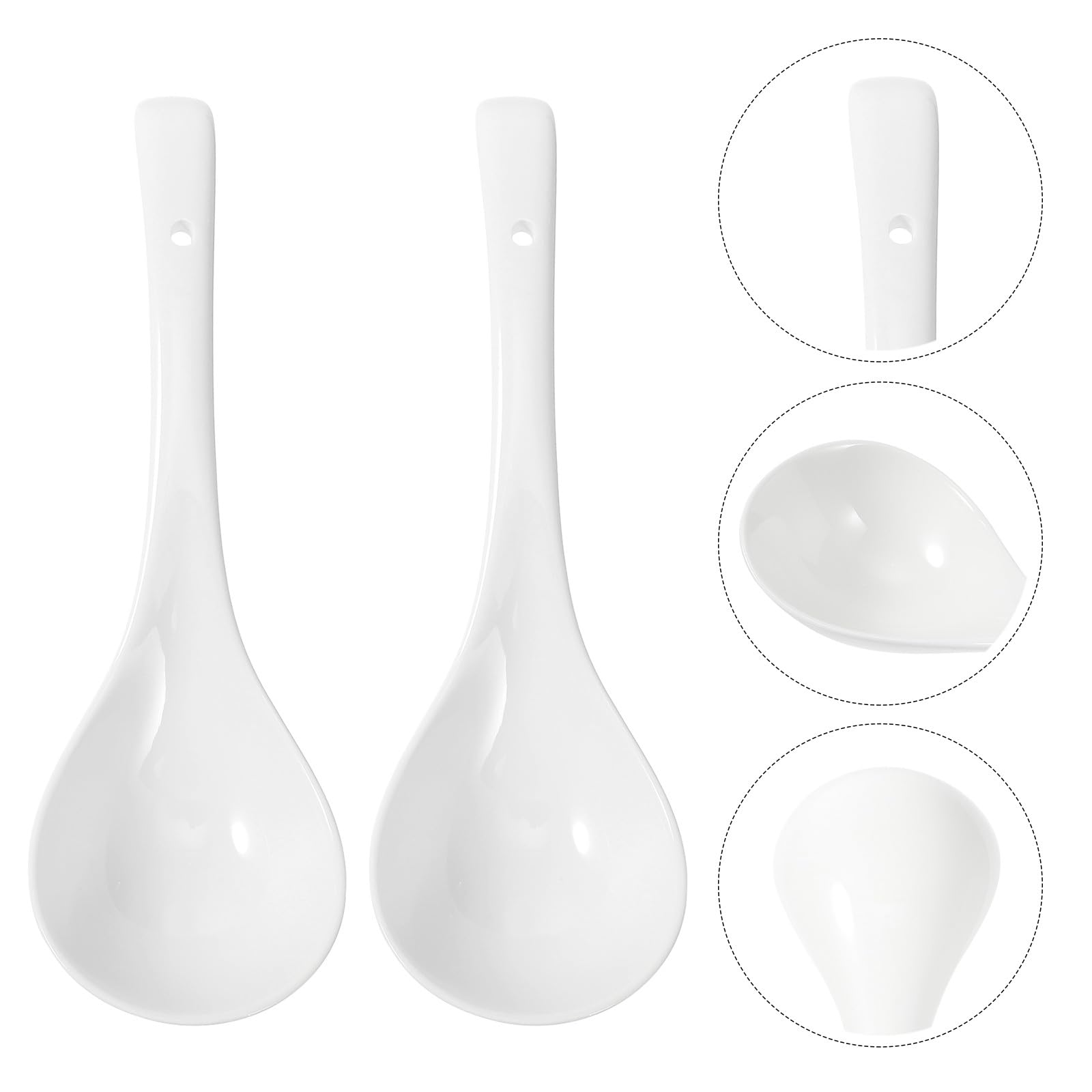 Sosoport Set de 2 Cuillères à Soupe en Céramique Blanche Manche Long et Épais, Résistantes aux Rayures, Maison Hôtels