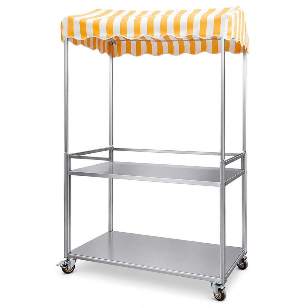 Carrello porta alimenti pieghevole zincato con ruote e tenda, giallo, 120