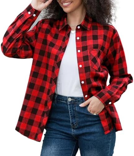 SANGTREE Women and Girls Long Sleeve Flannel Casual Button Down P...