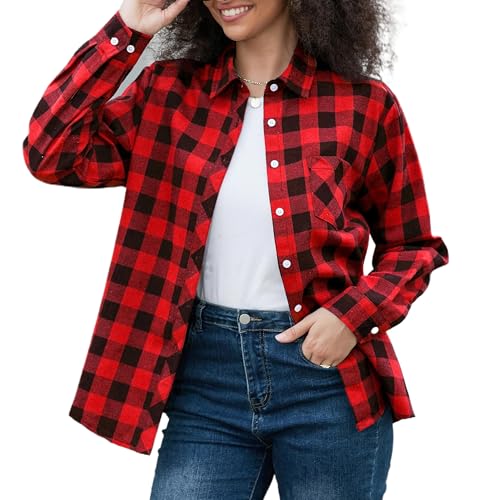 SANGTREE Womens Plaid Flannel Shirt Long Sleeve Button Down Shirt...