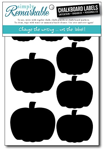 Simply Remarkable Reusable Chalk Labels - 32 Pumpkin Shape Adhesive Chalkboard Stickers, Light Material with Removable Adhesive and Smooth Writing Surface, 3 Sizes From 1" to 2.5â€ - Can be Wiped Clean and Reused, For Personalized Fall and Thanksgiv