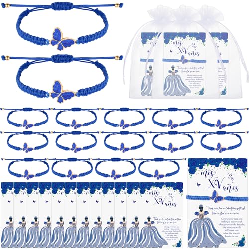 Wenqik 25 Pcs Quinceanera Butterfly Bracelet Adjustable Strings Cute Butterfly Charms for Woven Bracelets Accessories Quinceanera Party Favors