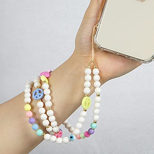 Staqlo Beaded Phone Charm Necklace Strap with White Round Beads, Colorful Heart Beads and Evil Eye Accent, Jewelry-Style Phone Chain Lanyard Anti-Lost Smartphone Strap Holder for Women - 4
