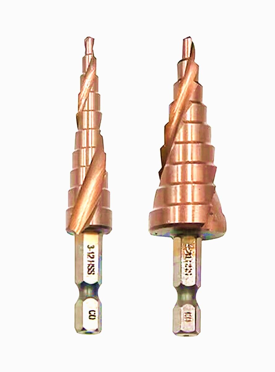 TSUCIA M35 ステップドリルHSS-Co钢 ビット 六角轴 スパイラル ステンレス用 チタンコーティング 螺旋 ドリル (3-12mm&4-20mm)
