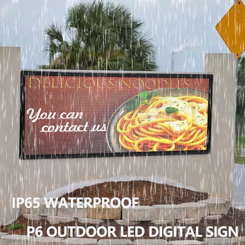 Image of P6 Programmable LED Sign Supports Text /Image /Video, 40 inchx17 inch Outdoor Scrolling LED Digital Display for Business, IP65 Waterproof Electronic Message Board with WiFi & USB Control