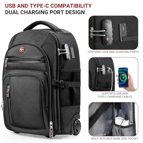 star cloud Rolling Backpack with Wheels, USB & Type-C Charging Ports, 21x14x9, Water-Resistant, 17.3" Laptop Compartment, EVA Material,Wheeled Business Backpack for Travel, Work, College - Image 4