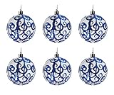 Festive Season Blue Swirl Shatterproof Christmas Ball Ornaments, Tree Decorations (Set of 6, 80mm)