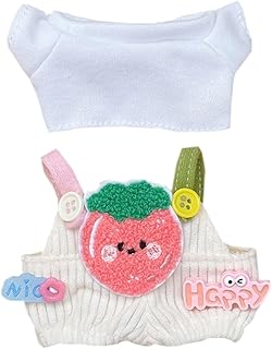 niannyyhouse Ropa de muñeca de felpa de 15 cm, camiseta blanca con patrón de frutas, overol de muñeca de 17 cm (rosa)