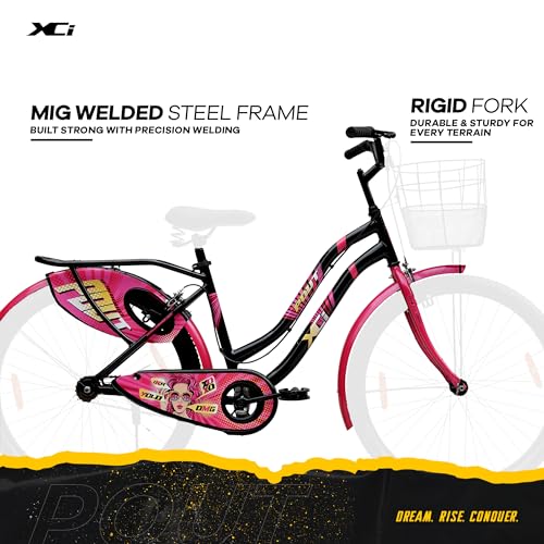 Image of XCi Pout 26T Women's Bicycle, 26-Inch Tyres, Single Speed, Non-Geared, Rigid Suspension, Calliper Brakes, Adult (12+ Years), 18 Inches Steel Frame, Pink Black