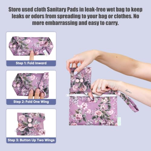 Image of wegreeco Reusable Menstrual Pads, Incontinence Sanitary Period Cloth Pads for Women, Reusable Washable Feminine Panty Liners Heavy Flow, Charcoal, 5 Pack, 1 Cloth Wet Bag (Medium, Pink Rose)