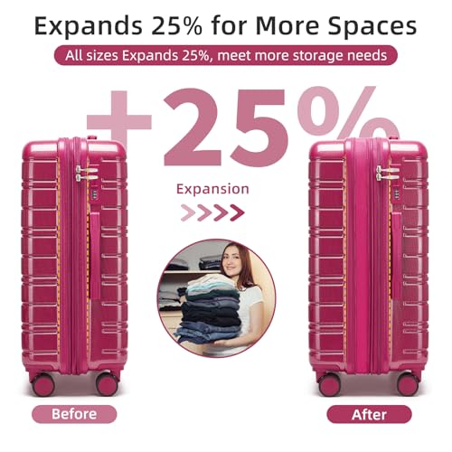Image of LARVENDER 5 Piece Hardside Expandable Luggage Sets with Wheels Lock, Lightweight PC+ABS Rolling Hardside Suitcase for Women and Men,Glossy Very Berry