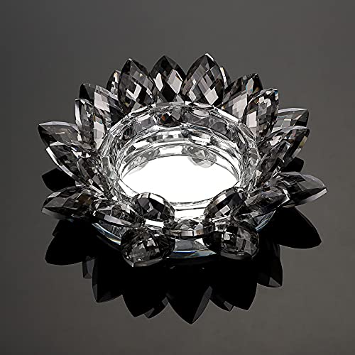 Ownmy Crystal Lotus Flower Candle Holder For Pillar Candle Up To 3", Decorative Glass Lotus Petal Votive Candle Holder Tea Light Holder Candle Stand Candle Lamps For Home Decor Wedding Party (Black) #TOP5
