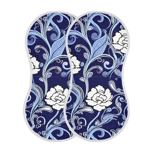 Flowers Boho Elegant Dark Blue Burp Cloths for Babies Burp Rag Cotton Spit Up Rag for Baby Newborns Girl