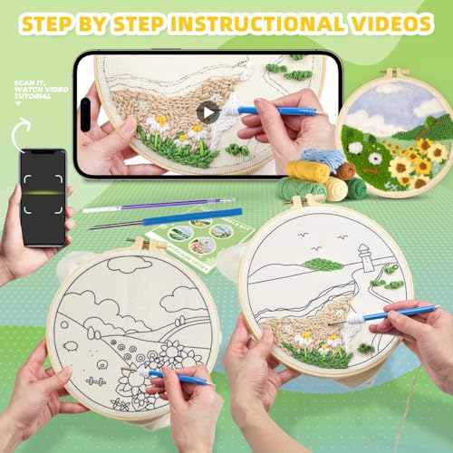 Image of Gipony Embroidery kit for Beginners,Punch Needle Kits Adults Beginner,Punch Needle kit for Beginners, Includes All Tools and Materials,Easy to Follow Instructions and Videos(Scenery)