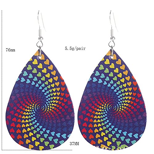 9Pairs Tie Dye Printed Leather Drop Earrings Set Lightweight Bohemia Teardrop Earrings Colorful Vintage Handmade Leather Dangle Earrings For Women Girl Vaction Jewelry（A) #TOP4