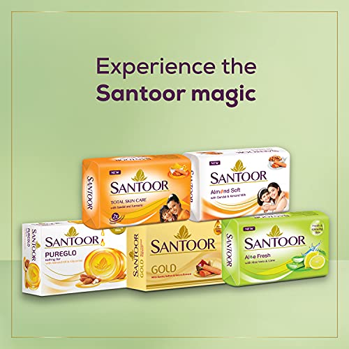 Image of Santoor Fresh Skin Aloe Vera & Lime Bathing Soap with Nourishing & Anti-Aging Properties| For Smooth & Soft and Younger-Looking Skin| For All Skin Types| 125g, Pack of 8