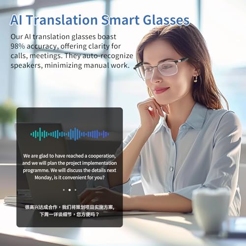 Image of AI Translation Smart Glasses for Men Women, Bluetooth Audio Sunglasses with Photochromic Lenses, Voice Assistant, Open Ear Lighweight Eyeware, Real-Time Translation, Supports 160+ Languages (Silver)