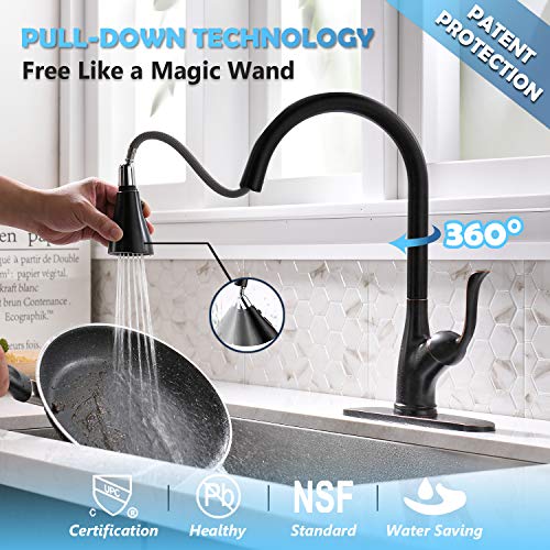 Appaso Patented Pull Down Kitchen Faucet With Sprayer Oil Rubbed Bronze - Single Handle Antique One Hole High Arc Pull Out Kitchen Sink Faucets And Soap Dispenser, #TOP2