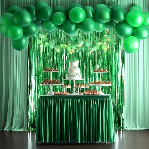 Image of 4 Packs Green Foil Fringe Curtain, Green Glitter Metallic Tinsel Backdrop for Birthday, Wedding, Baby Shower, Halloween, Christmas, Hawaiian Luau, Football, Dinosaur Jungle Party Decorations Supplies