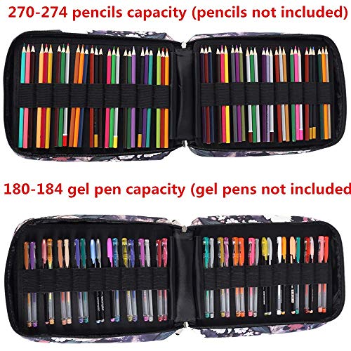 Image of Pencil Case Slot Holds 270 to 274 Colored Pencils or 180 to184 Color Gel Pens with Zipper Closure Large Capacity Nylon Pen Organizer for Artist Gray Rose