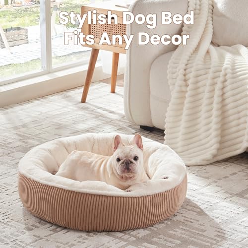 Image of 30 inches Donut Dog Bed for Medium Dogs,Calming Round Pet Bed with Removable & Washable Cover,Plush Faux Fur & Corduroy, Fits up to 30 lbs Pets(Brown,Medium)