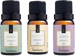 Kit 3 Essências Via Aroma Para Aromatizador Difusor Elétrico 10ml (Bamboo+Macadâmia+Lavanda)