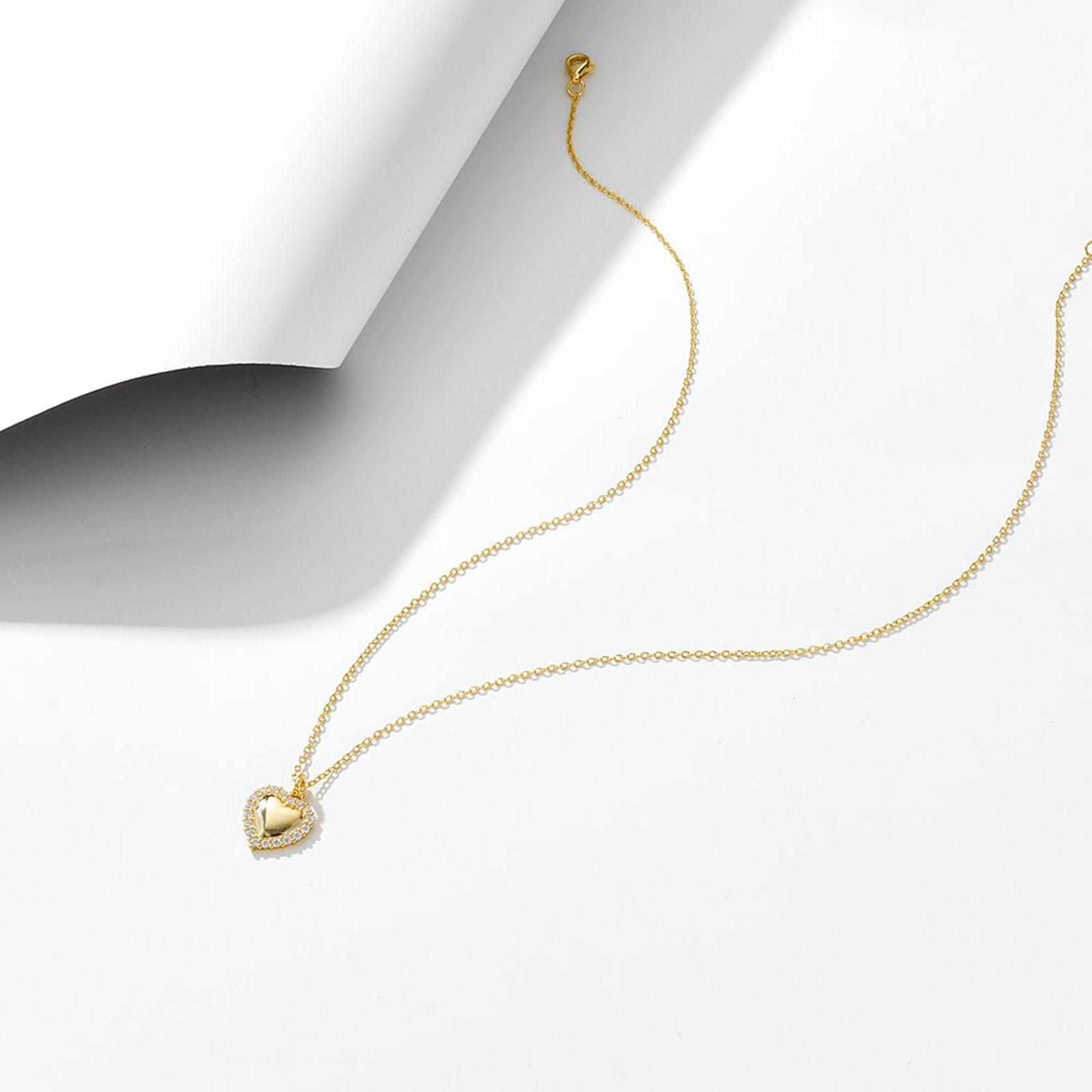 Collares con dije de corazón de oro amarillo de 9 K, 14 y 18 quilates con diamantes creados en laboratorio, 40 + 5 cm