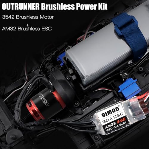 Outrunner Brushless Sensorless Motor ESC Combo, AM32 80A Brushless RC ESC Kit for Axial SCX10 TRX-4 TRX-6 RC Crawler Truck Off-Road Car, 1/8 1/10 Scale w/USB Linker Speed Control Programming - Thumbnail 2