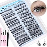ALICE Natural Lash Clusters Kit Cluster Eyelash Extension Kit Left & Right Fluffy Wispy DIY Lash Extension Kit 144pcs 3D Anime C-Curly Eyelash Clusters Kit with Lash Glue Bond and Seal and Tweezers