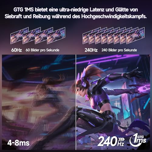 KOORUI 24 Zoll Gaming Monitor,Full HD 240Hz Bildschirm, 24.5 1920 x 1080 Rapid IPS Panel,DisplayPort 1.4 & HDMI 2.0,HDMI 2.0-Kabel,HDR400,Schwarz - Afbeelding 6