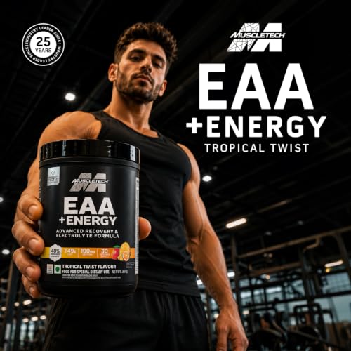 Image of MuscleTech Eaa + Energy | Essential Amino Acids + 100Mg Caffeine | Replenish Electrolytes | Ultimate Recovery 7.4 grams Eaa | 4.5 grams Bcaa | 3 grams Leucine | 30 Servings | Tropical Twist