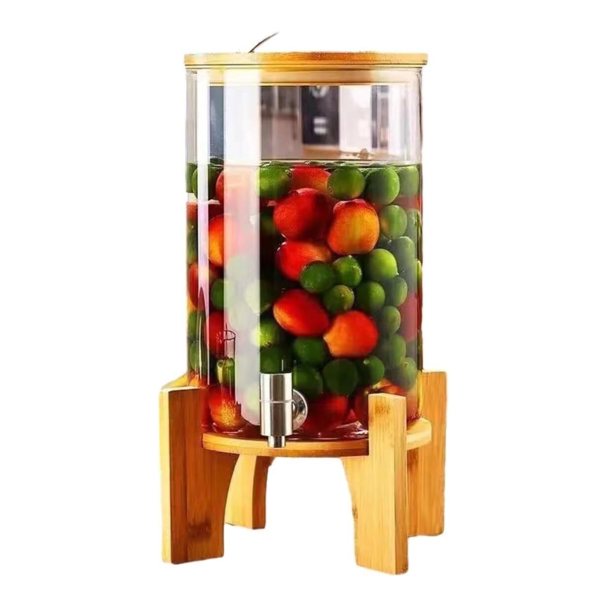 HCZKIUJY Beverage Dispenser with Stand, 10L Glass Drink Dispenser with Wooden Lid & Stainless Steel Spigot – for Lemonade, Water, Juice, and More (10L)