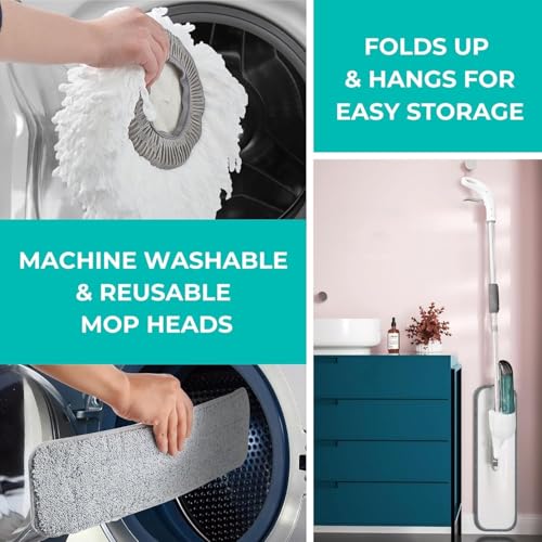 Image of 360 Rotating Spray Mop Kit, 3 Interchangeable Head Includes Rectangle and Round Mop Head for Floor Cleaning and Window Cleaning Head with 4Pcs Washable Microfiber Mop Pad for Wet and Dry Use