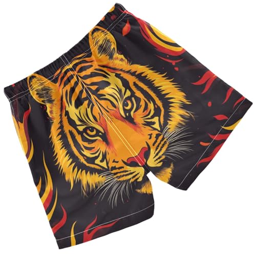 Pigsaly Boys Swim Trunks Fire Orange Tiger Stripe Boys Board Shorts Swimsuit Swimwear Summer Bathing Suit 3T2