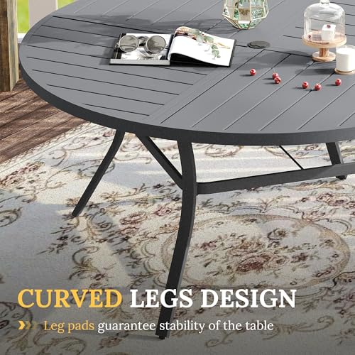 Image of VICLLAX Round Patio Table with Adjustable Umbrella Hole for 8, All Weather Metal Outdoor Dining Table for Lawn Garden, 53.1 inch Outdoor Coffee Table, Grey Tabletop