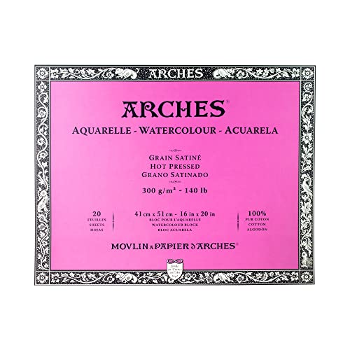 Image of Arches Watercolour Paper Blocks | Hot Pressed Natural White | for Watercolor, Acrylic Painting, Gouache and Poster Color Painting | 300 GSM, 41 x 51 cm- 20 Sheets