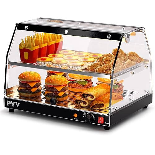 PYY Food Warmer Commercial Countertop - 2-Tier with LED Lighting Food Display Warmer Pastry Disaplay Case Pretzel Warmer Machine