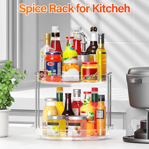 Drucilla 2 Livelli Portaspezie Girevole, 23.5cm Vassoio Girevole Cucina, 360° Vassoio Rotante, Piatto Girevole Porta Tutto, Piatto Girevole Frigorifero per Spezie, Snack, Frutta - immagine 5