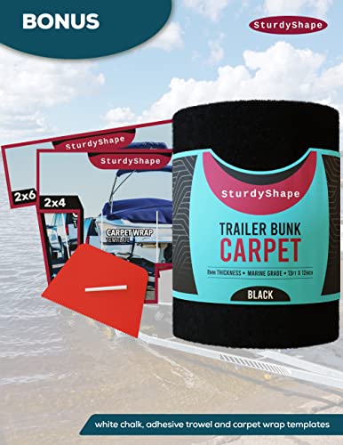 Sturdyshape Premium Boat Trailer Bunk Carpet Kit -The Marine Carpet Is 13Ftx12In 23Oz- Boat Bunk Board Carpet - Boat Bunk Carpet, Jet Ski Bunk/Boat Trailer Carpet (12Inch X 13Feet, Black, 1) #TOP2