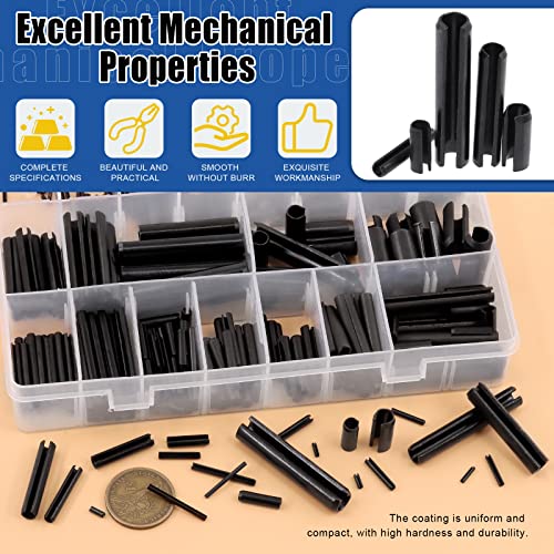 Glarks 405Pcs 27 Sizes Roll Pin Assortment Set, M1.5 M2 M2.5 M3 M4 M5 M6 M8 M10 Slotted Spring Pins Split Spring Dowel Hardware Assortment Kit for Home Improvement Automotive Repair