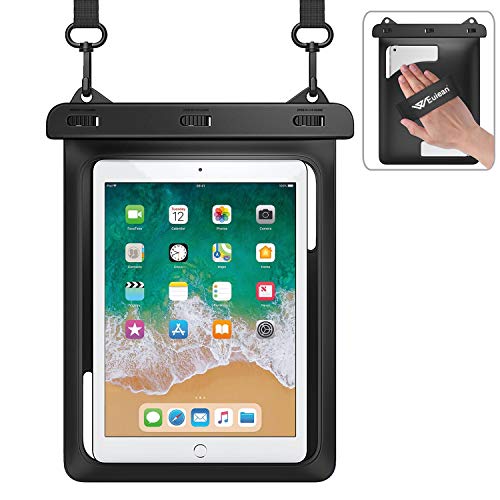 Weuiean Waterproof Bag Case for iPad 8th/7th/6th/5th/4th Generation 10.5/10.2/9.7, iPad Air 1/2/3, iPad Pro with Lanyard for iPad/Samsung Galaxy Tab 9.7 Inch, Tablets Dry Bag - Black
