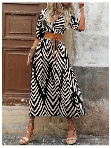 Image of SweatyRocks Women's Summer Half Sleeve Wrap V Neck Smocked A Line Midi Dress