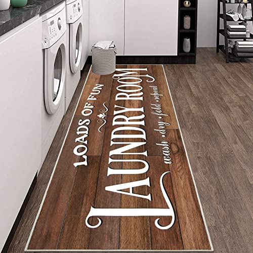 Ileading Laundry Room Rug 2'X6' Farmhouse Machine Washable Washroom Mat Non Slip Mudroom Mat Brown Entryway Carpet For Kitchen Floor Hallway Petmat #TOP2