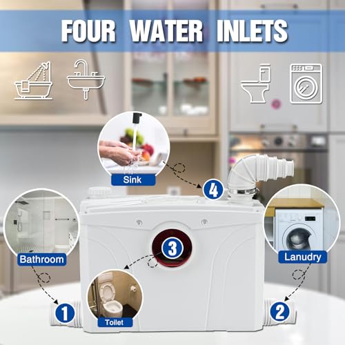 Extraup 700W Macerator Sewerage Sump Pump With 4 Water Inlets For Upflush Toilet System Waste Water Marine Toilet Disposal Laundry thumb #1