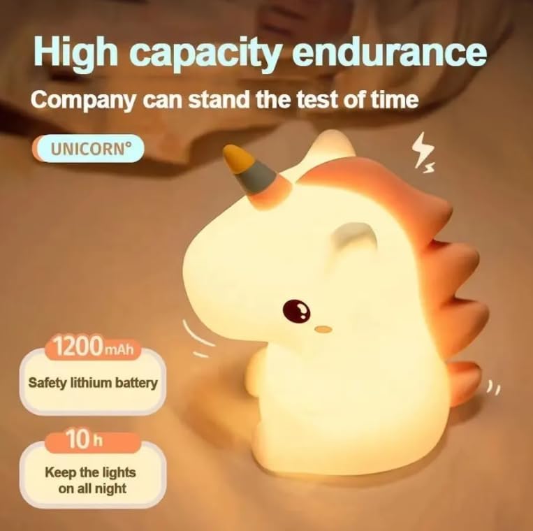 Image of LED Night Lights Touch Sensor, USB Rechargeable, 7-Color Changing Lamp for Kids' Room & Baby Gift | Night Light | (Rainbow-Unicorn)