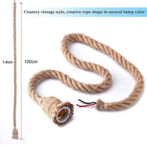 DIY Retro Hanfseil Industrie Kronleuchter, E27-Gewinde Retro-Industriestil Hängeleuchte Pendelleuchte für Home Restaurant Bar Lager Bauernhof, Nicht enthalten Glühbirne (1 Kopf) – Bild 4