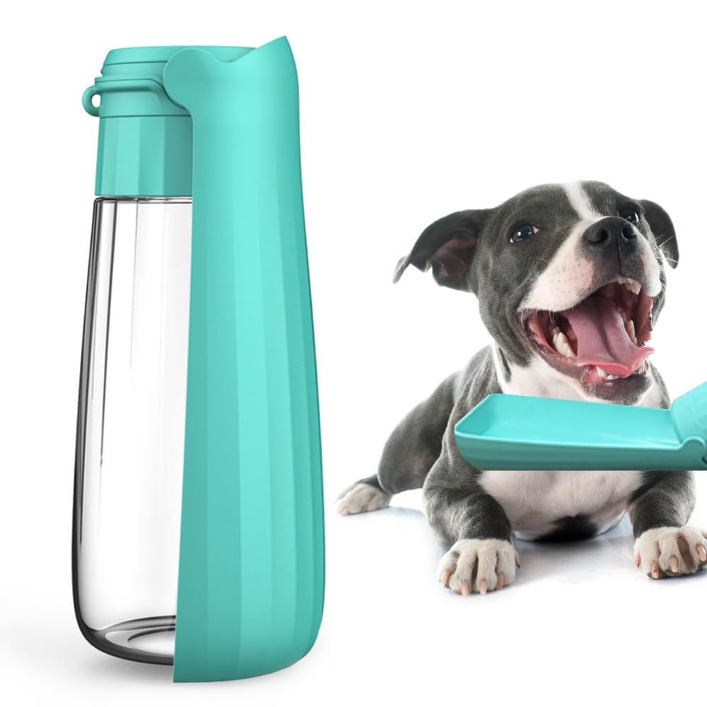 MiOYOOW Dogs Drinking Feeder, 550ML Foldable Dog Water Bottle with Wider & Deeper Sink and Inbuilt Filter Cartridge for Pets Cats Outdoor Walking
